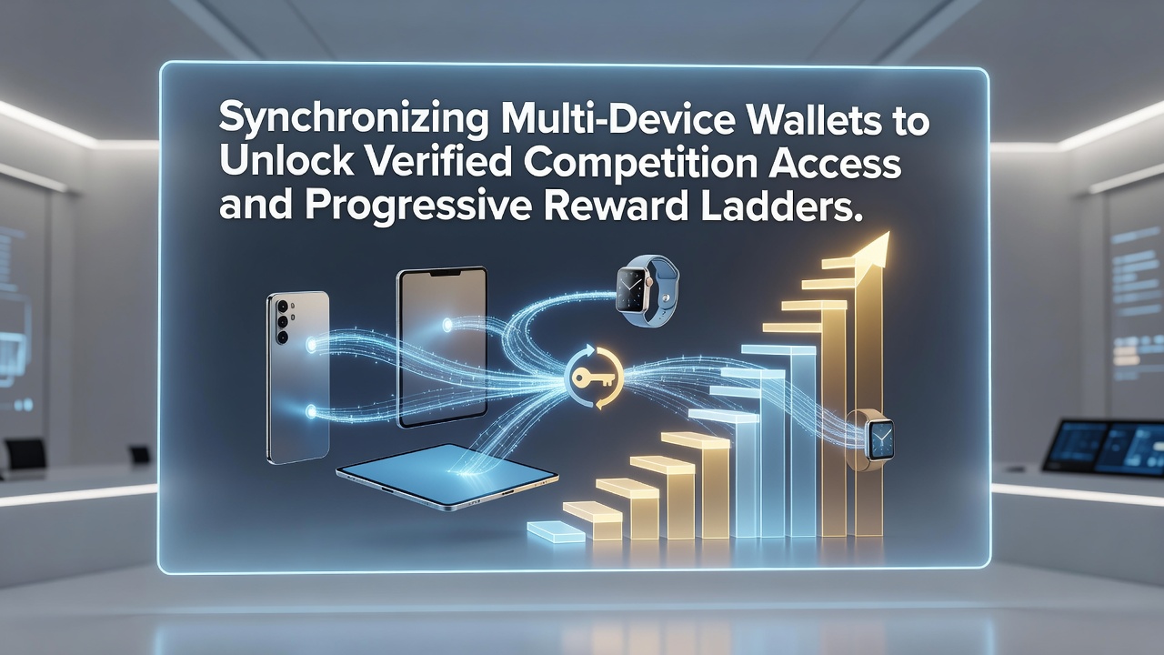 Illustration der Wallet-Synchronisation über Smartphones, Tablets und Laptops in einer Blockchain-Umgebung